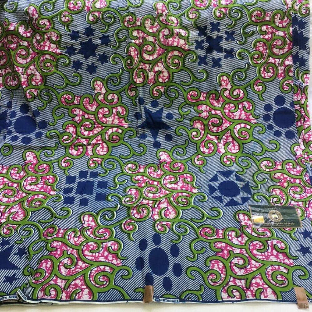 6 yd. Phoenix Hitarget African Fabric Guaranteed Real Wax Block Print Blue Green